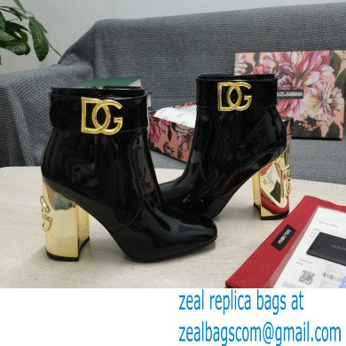 Dolce  &  Gabbana Heel 10.5cm Leather Ankle Boots Patent Black with DG Karol Heel and Strap 2021